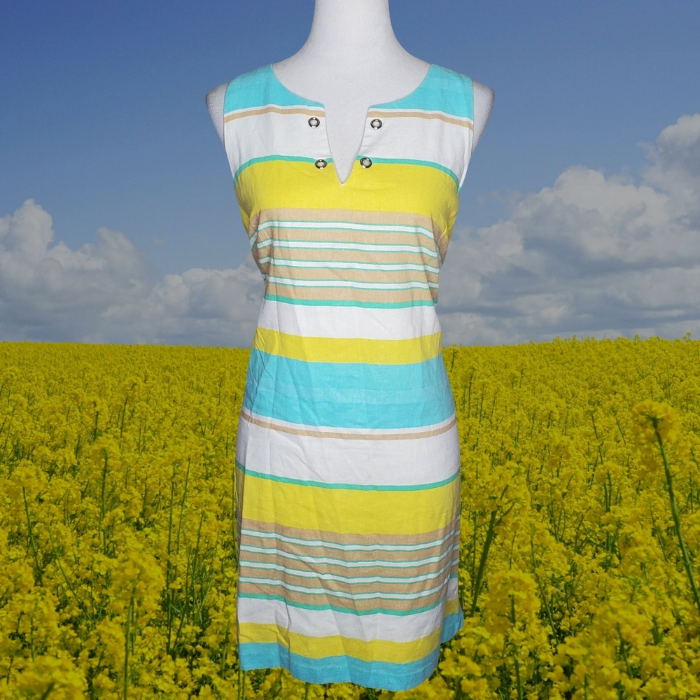 London Times Think Spring Linen Blend Shift Dress